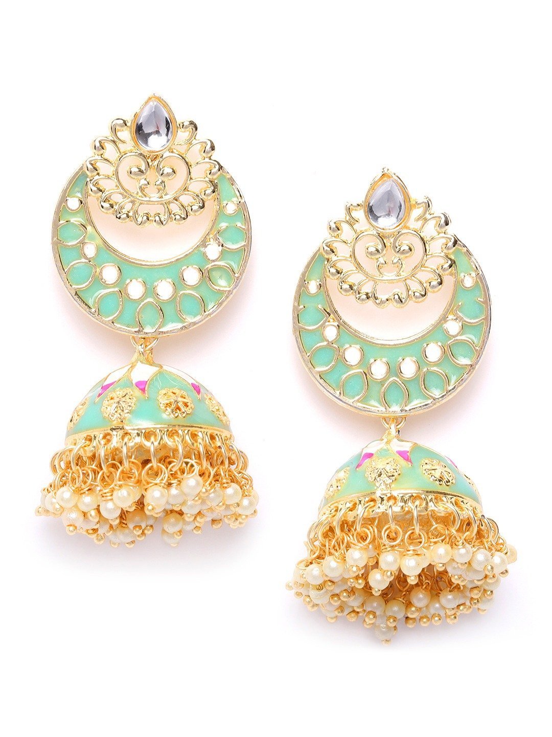 Women's Gold Plated Crescent Shaped Jhumka Chandbali