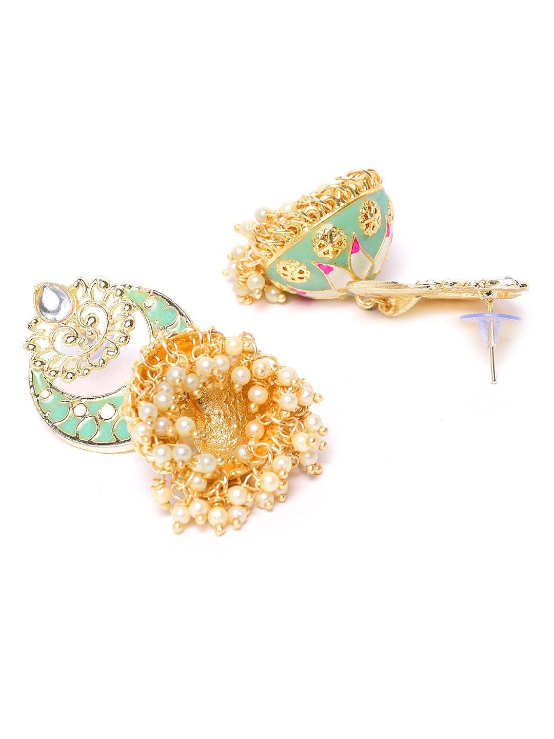 Women's Gold Plated Crescent Shaped Jhumka Chandbali