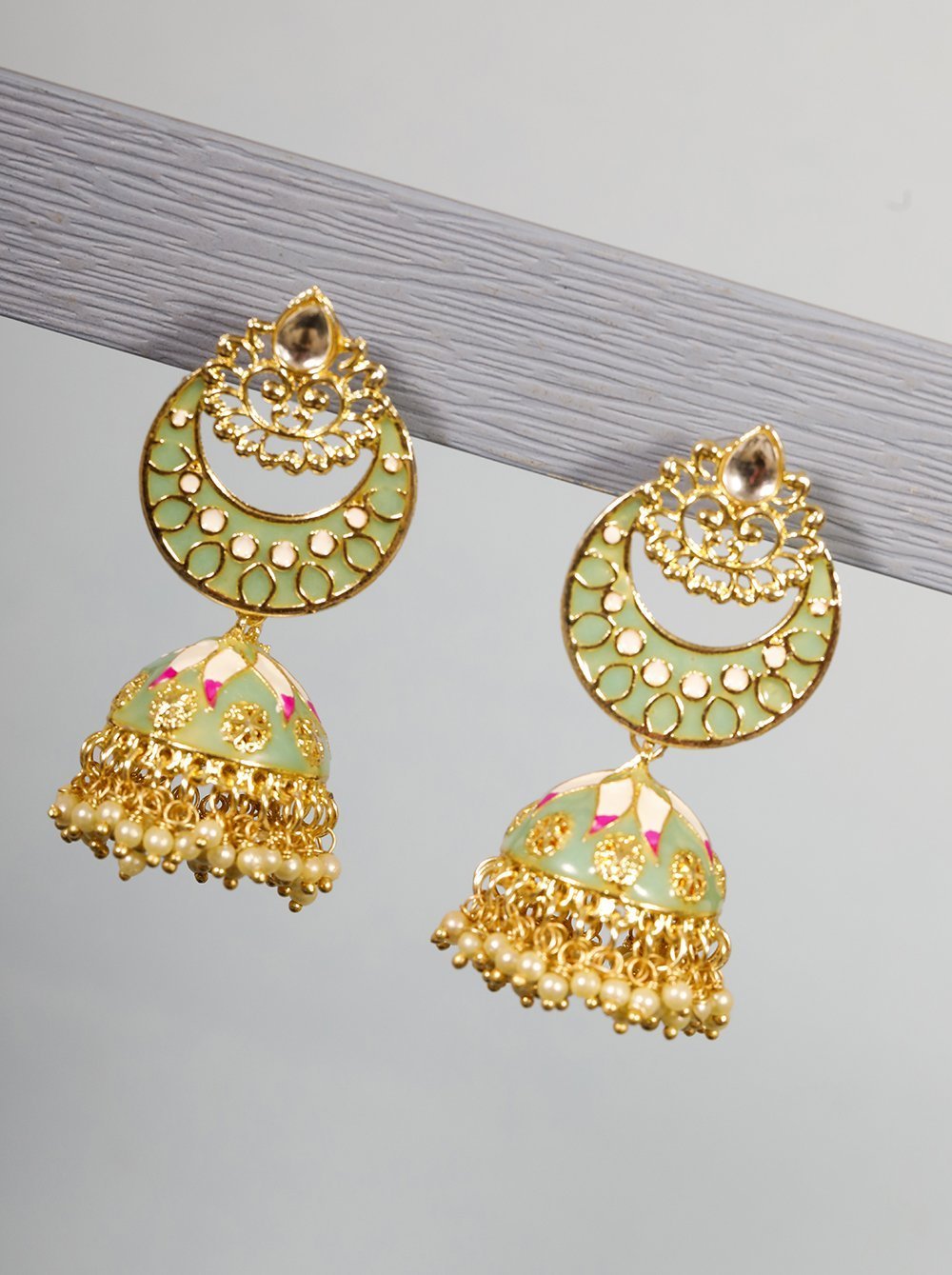 Women's Gold Plated Crescent Shaped Jhumka Chandbali