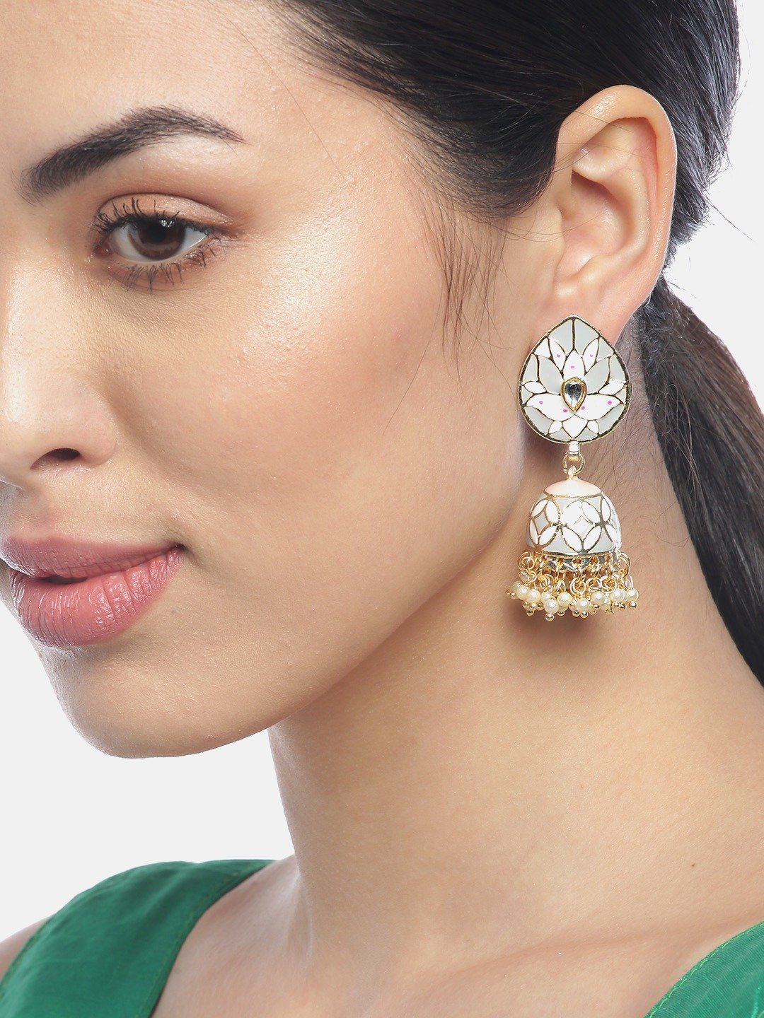 Women's Grey Colored Ethnic Wear Jhumkas