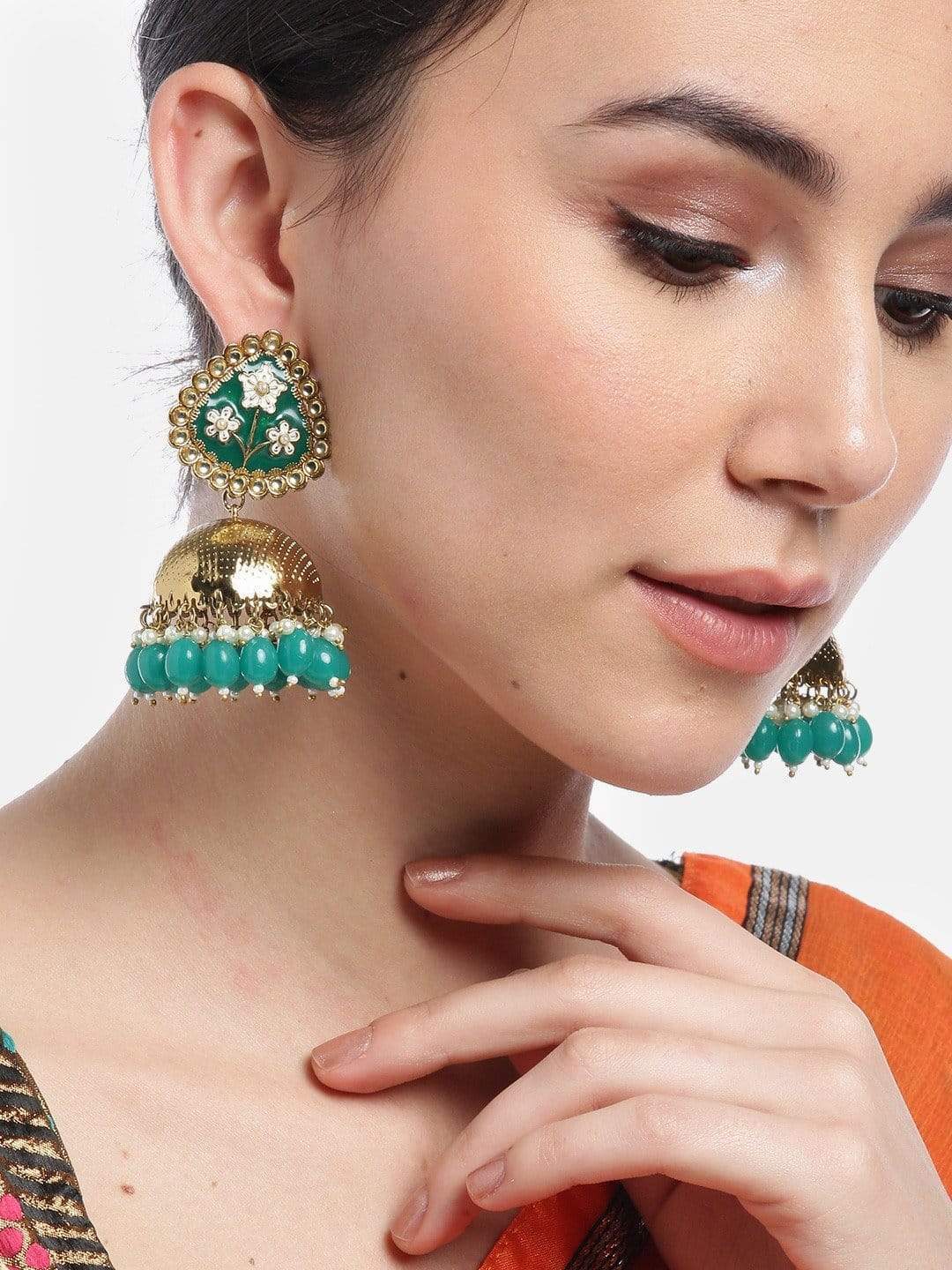 Women's Green Colored Ethnic Beautiful Jhumkas