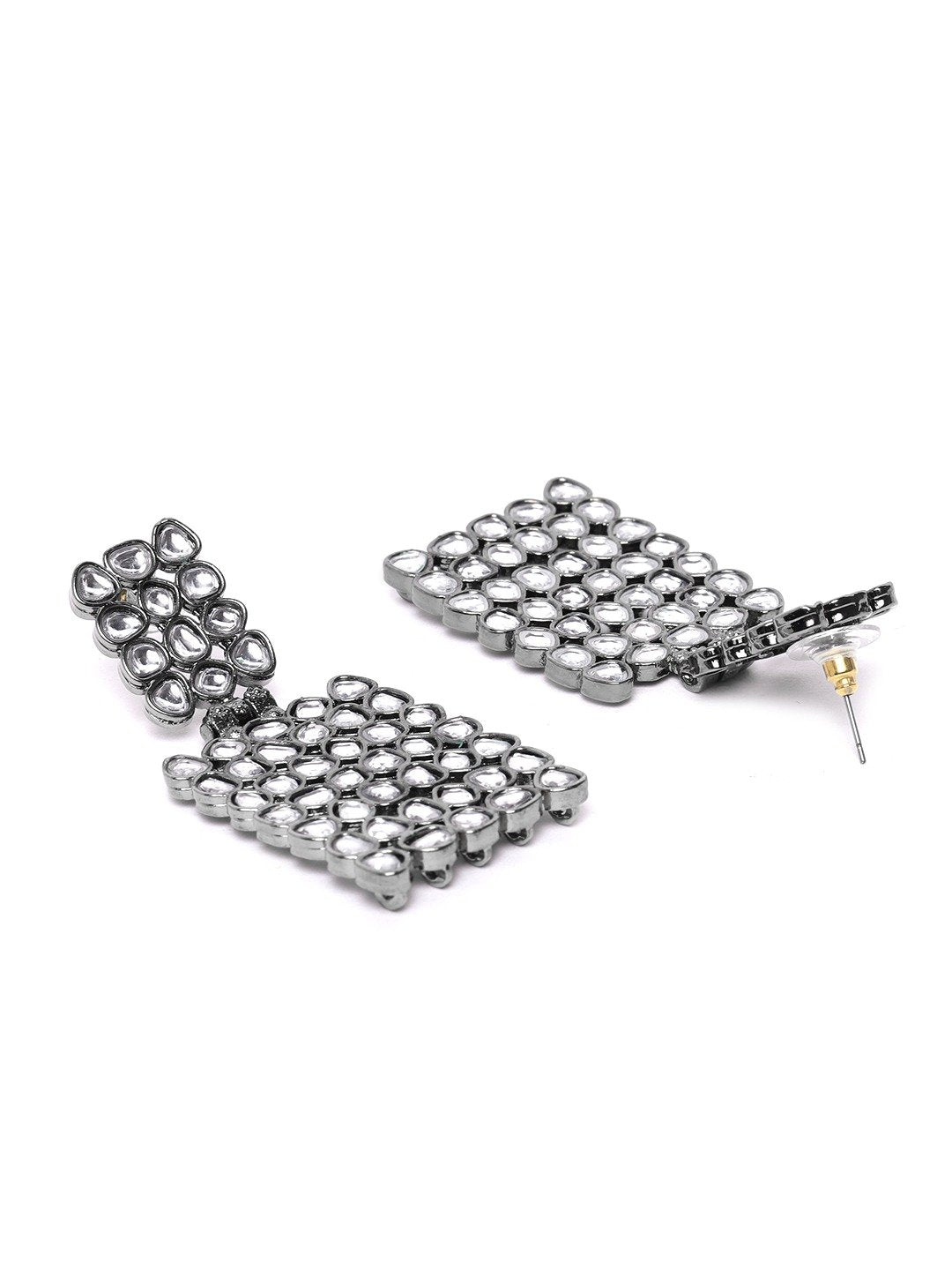 Women's Stone Studded Partywear Black Heavy Earrings