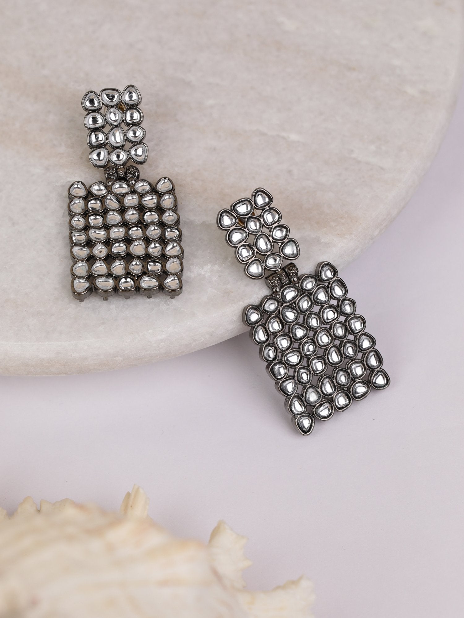 Women's Stone Studded Partywear Black Heavy Earrings
