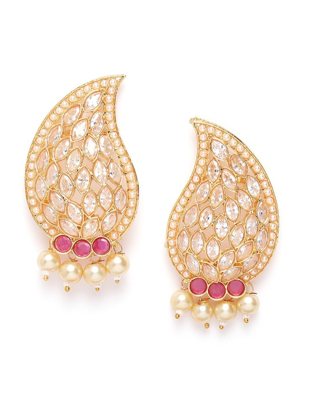 Women's Gold Plated Ruby and Kundan Studded Earrings