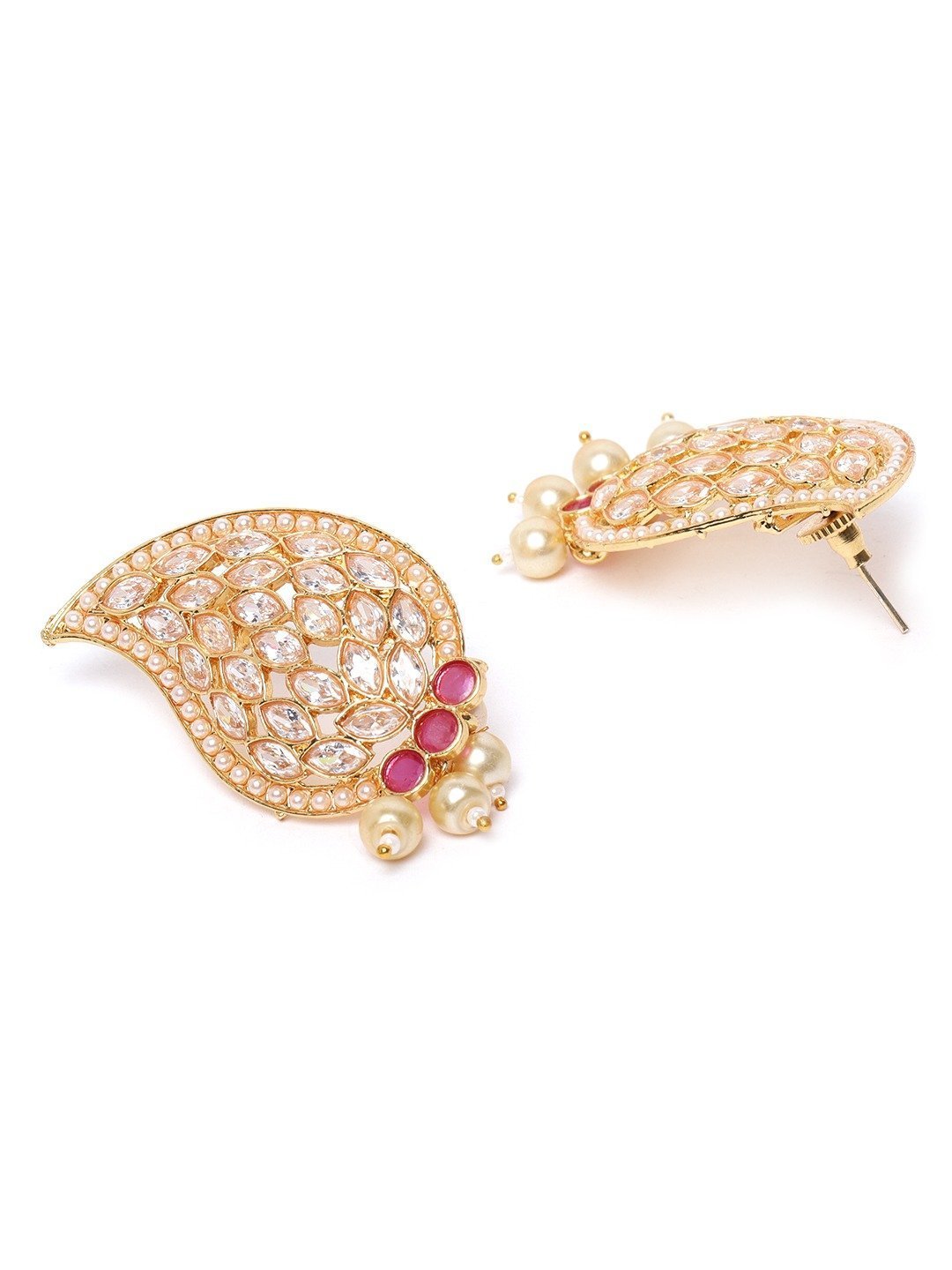 Women's Gold Plated Ruby and Kundan Studded Earrings