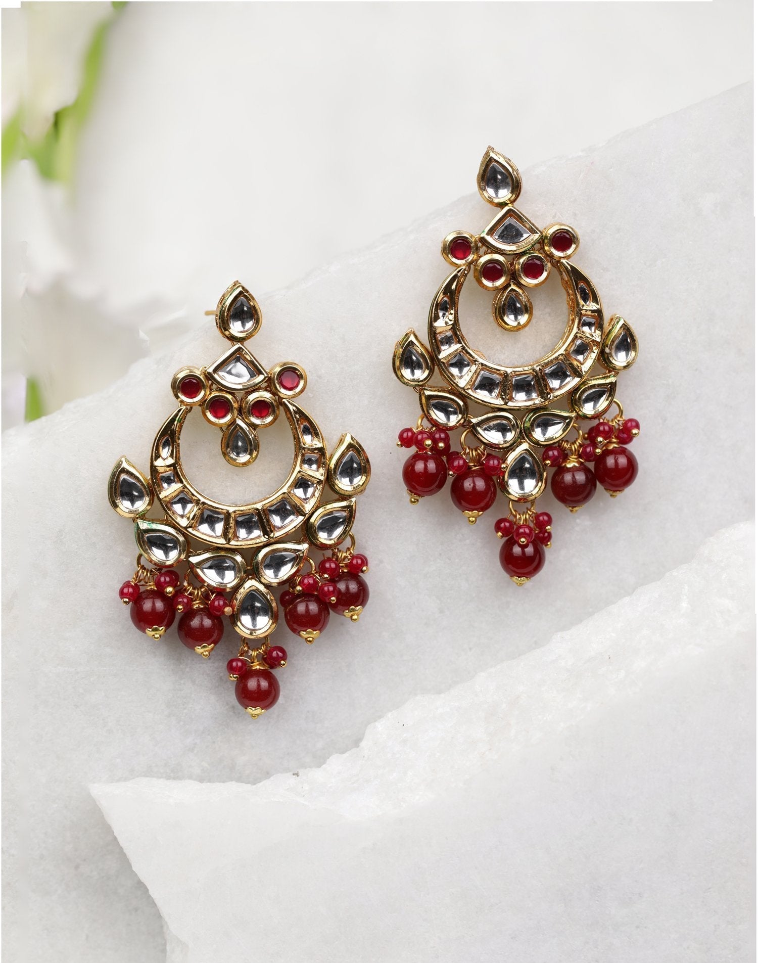 Women's Kundan-and-Ruby-Studded-Earrings