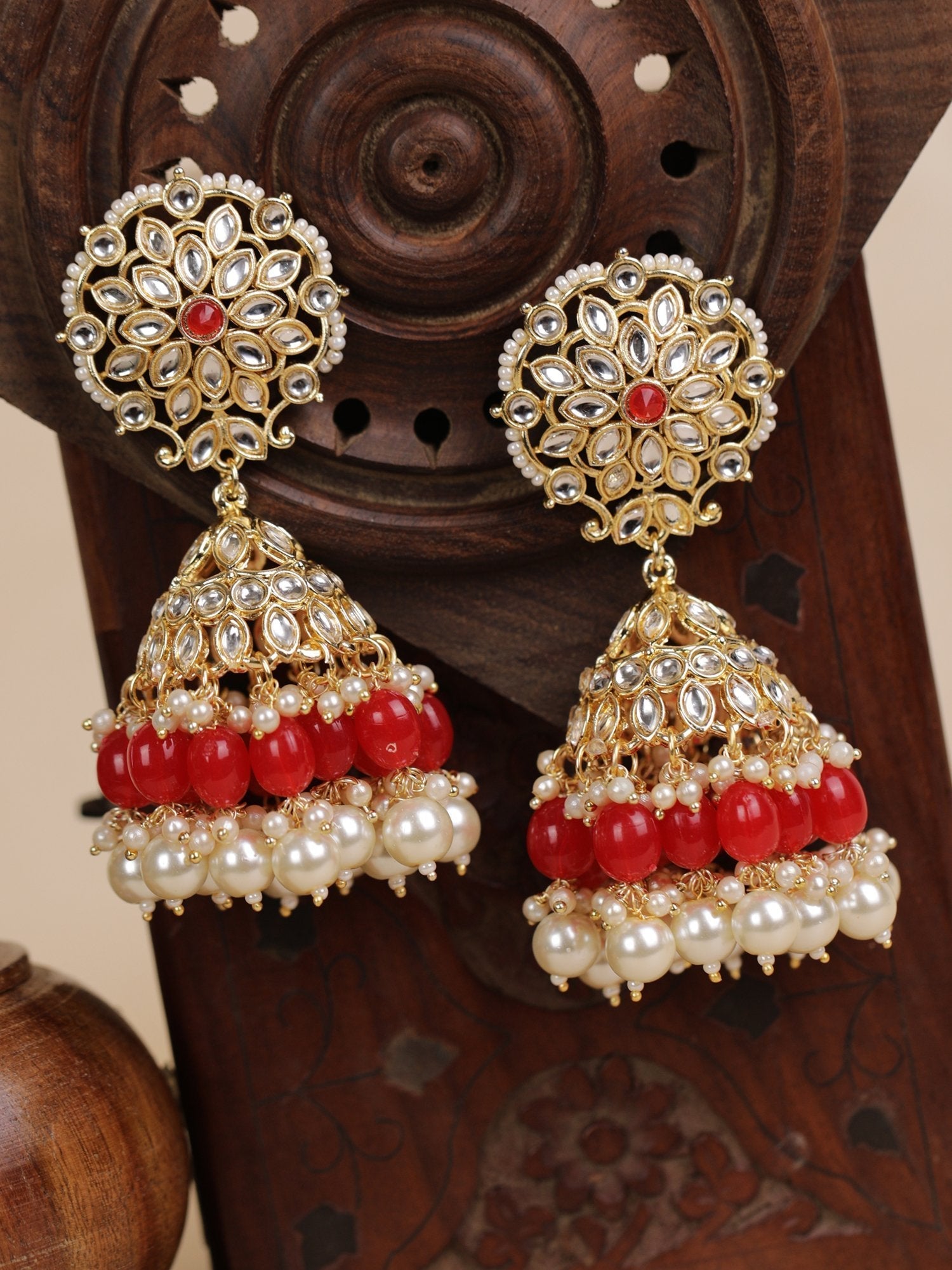 Women's Kundan Studded Gold Plated Earrings