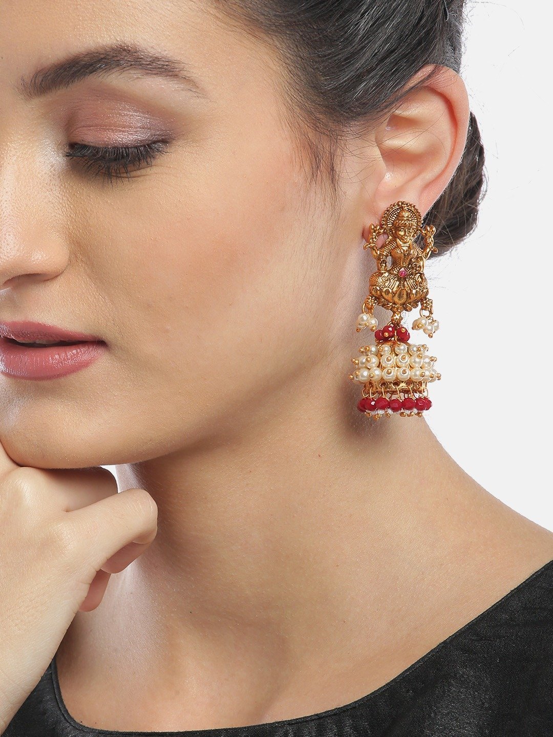 Women's Goddess Shaped and Beaded Gold Plated Earrings