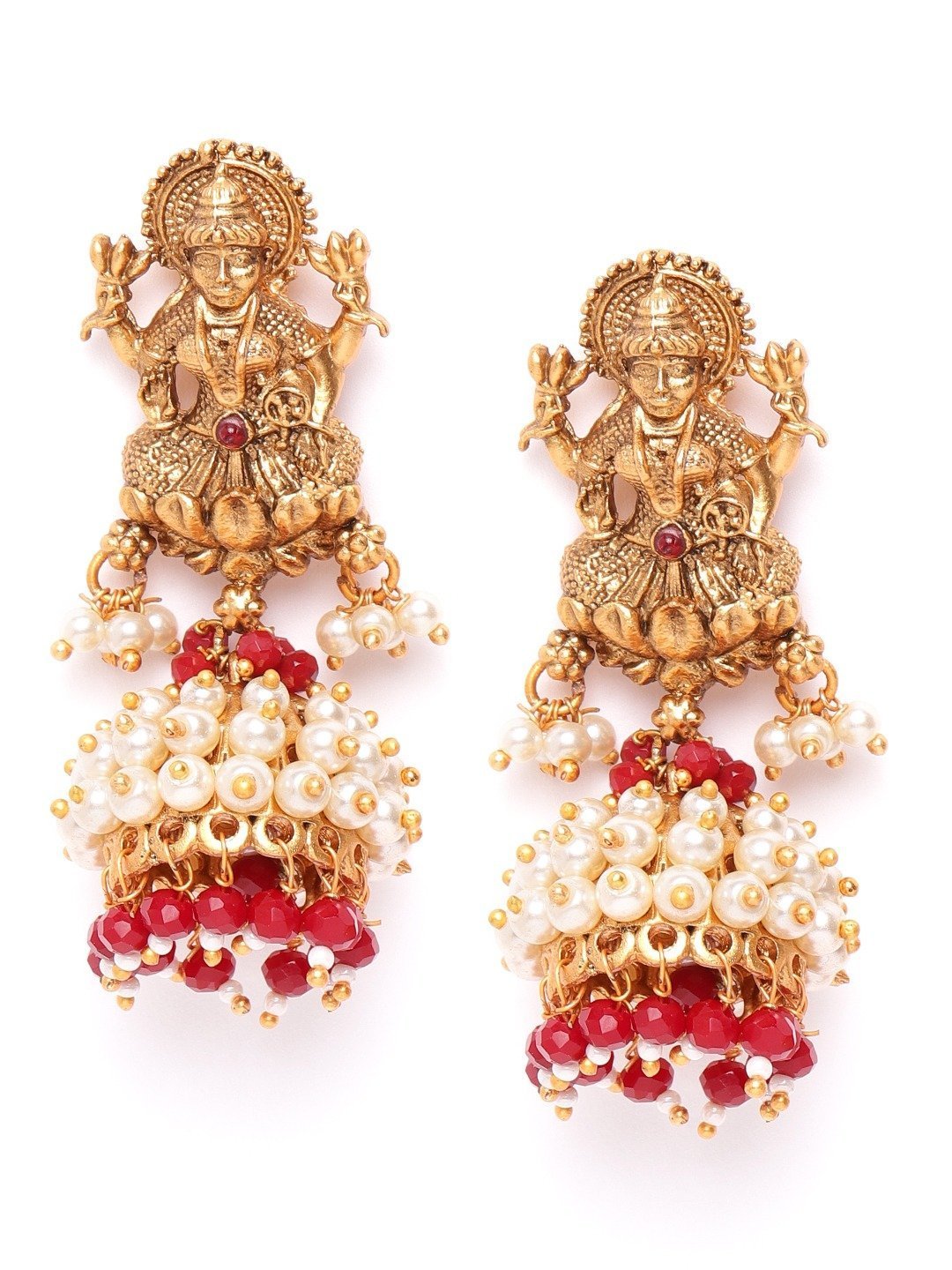 Women's Goddess Shaped and Beaded Gold Plated Earrings