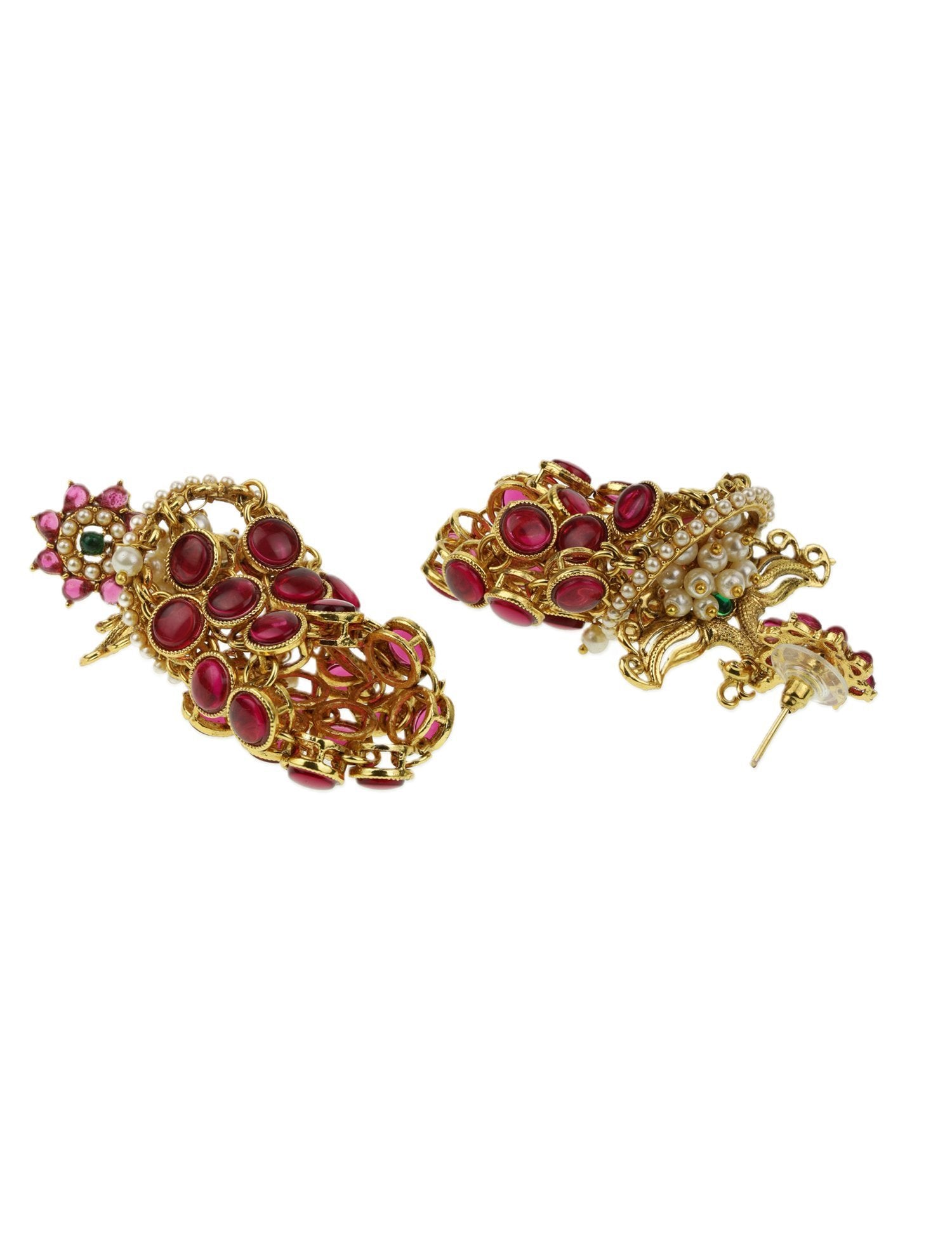Women's Ruby studded and beaded Peacock shaped Earring