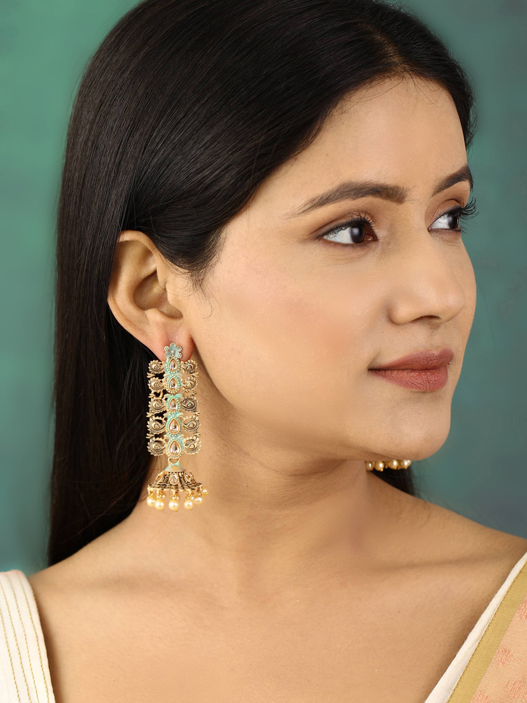 Women's  Kundan Beads Gold Plated Traditional Drop Earring