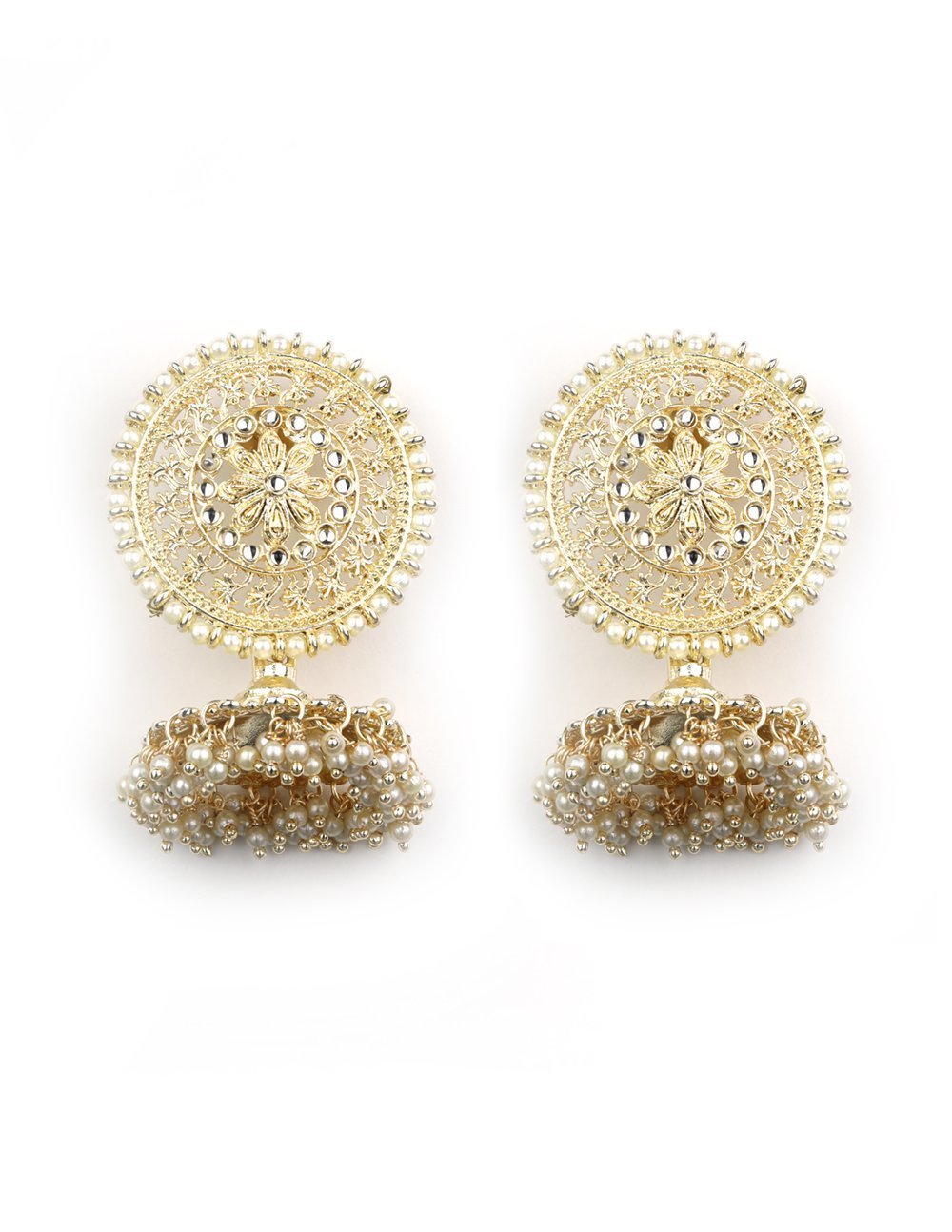 Women's White Beaded Gold Plated Jhumkas