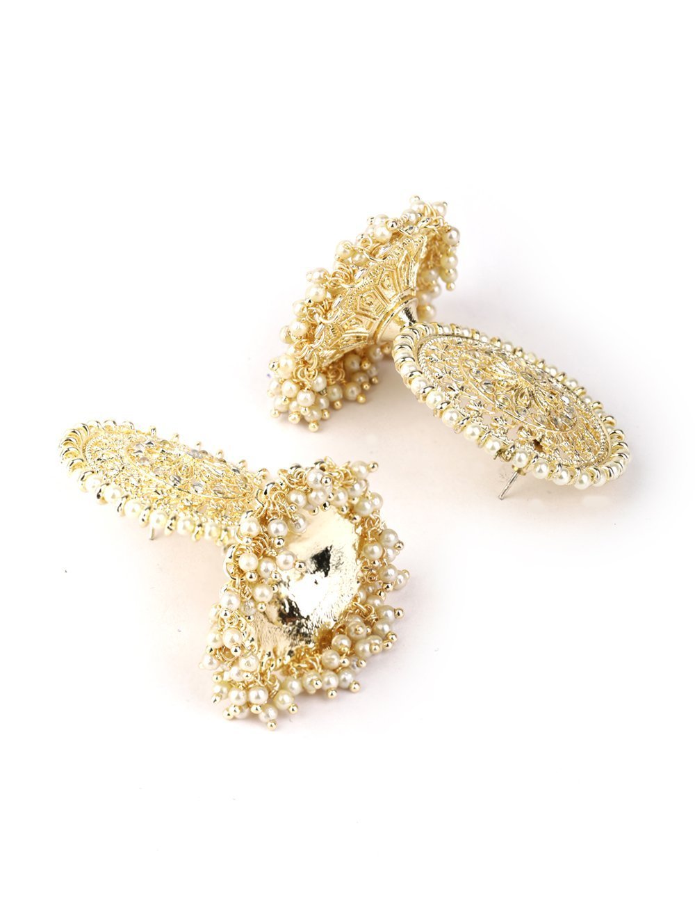 Women's White Beaded Gold Plated Jhumkas