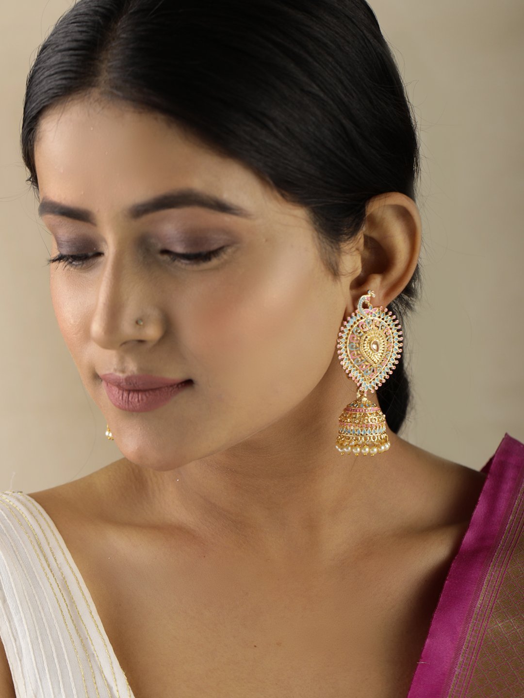 Women's Peacock Shaped Meenakari Drop Earring