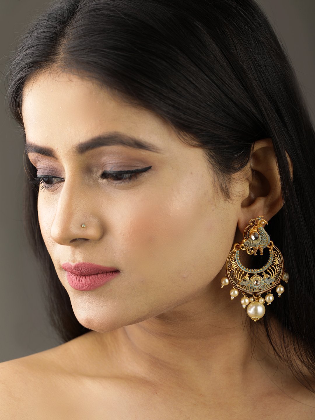 Women's Peacock Shaped Meenakari Drop Earring