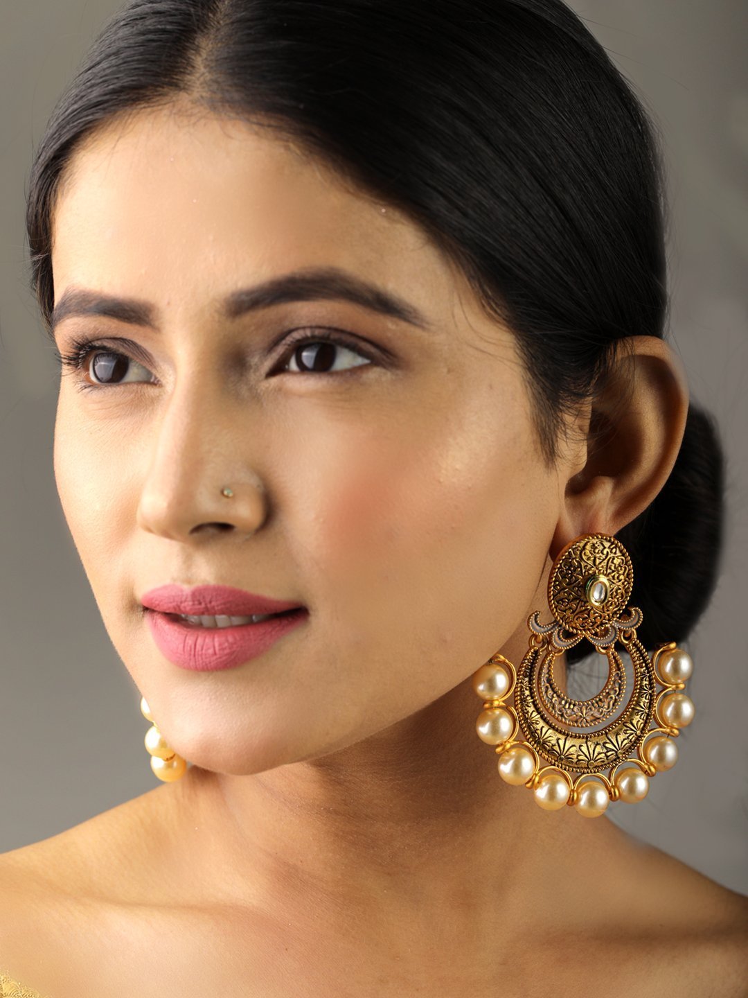 Women's Crescent Shaped Beaded Drop Earring