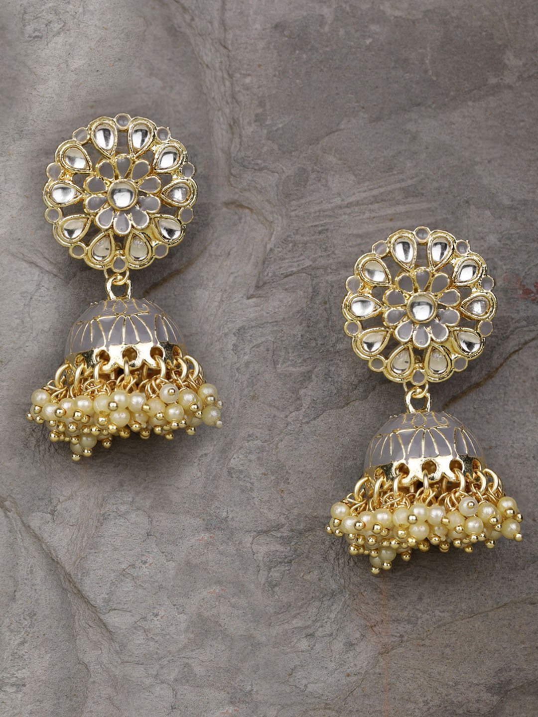Women's Kundan Studded beaded Jhumka Earring