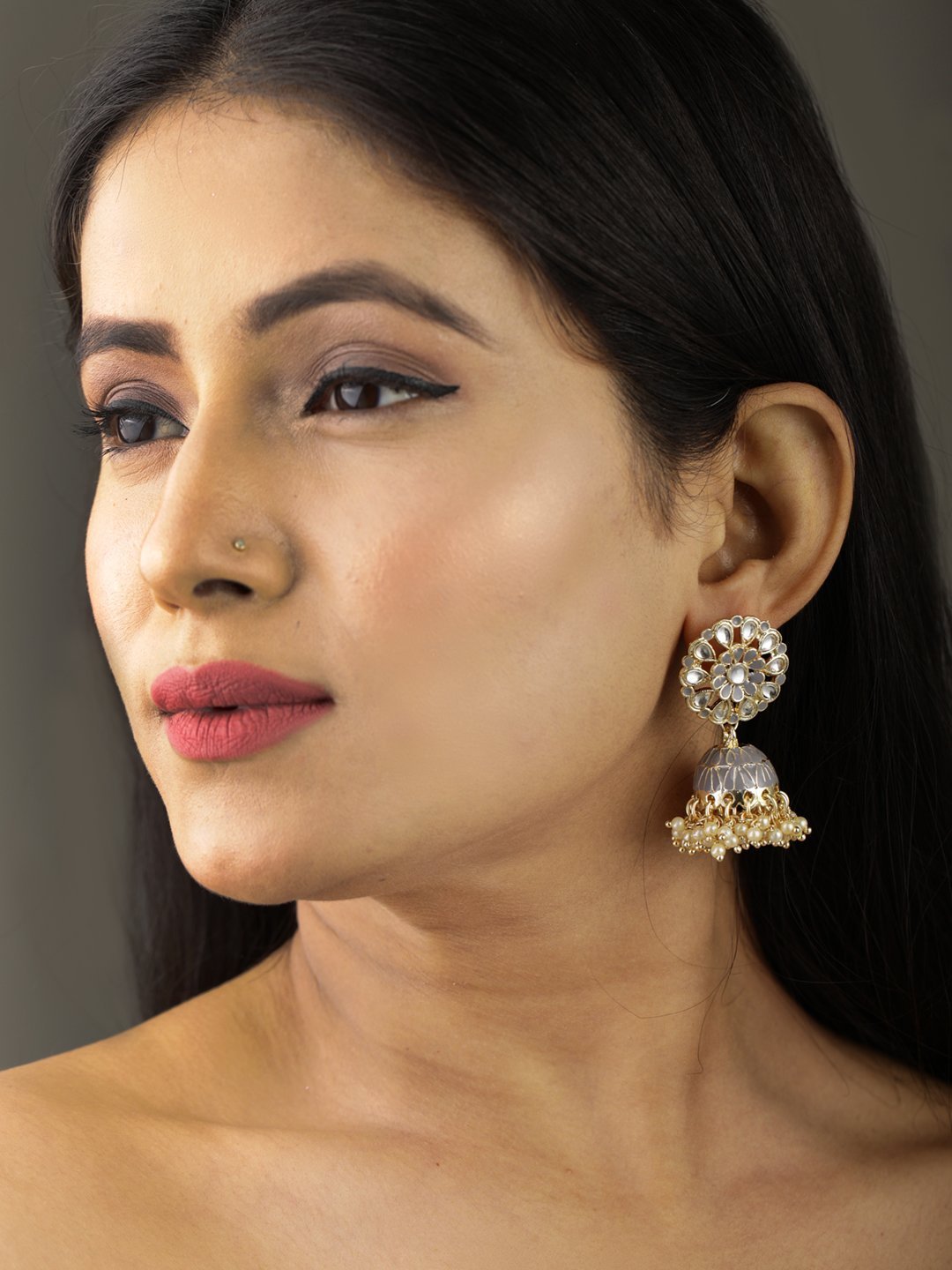 Women's Kundan Studded beaded Jhumka Earring