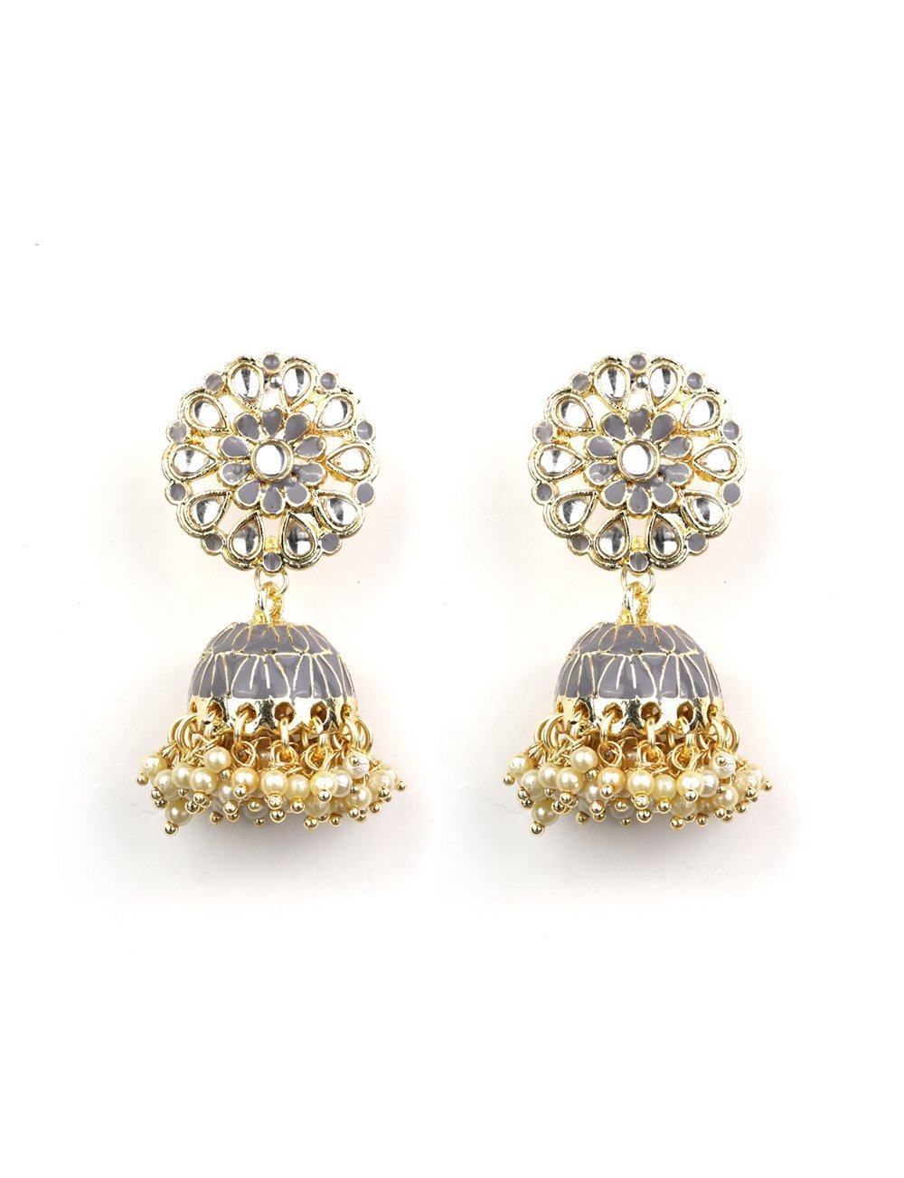 Women's Kundan Studded beaded Jhumka Earring