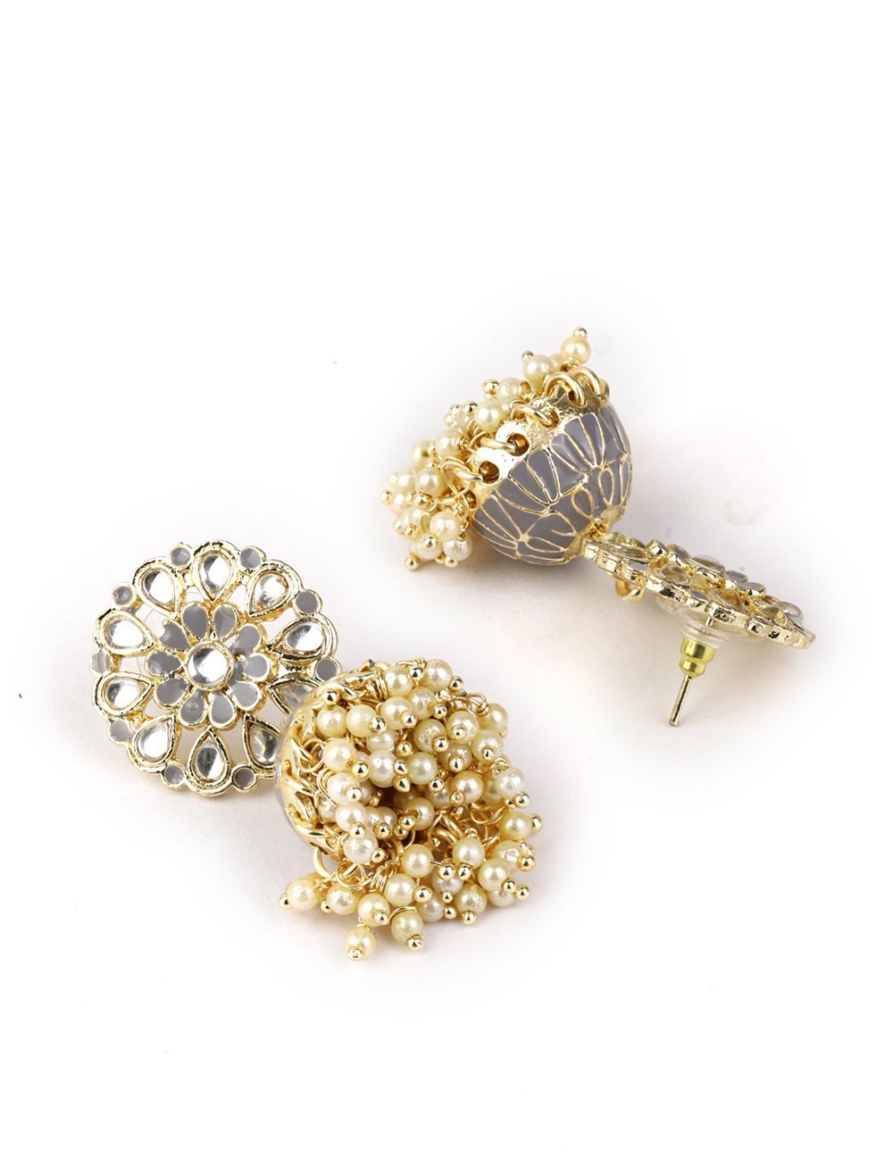 Women's Kundan Studded beaded Jhumka Earring