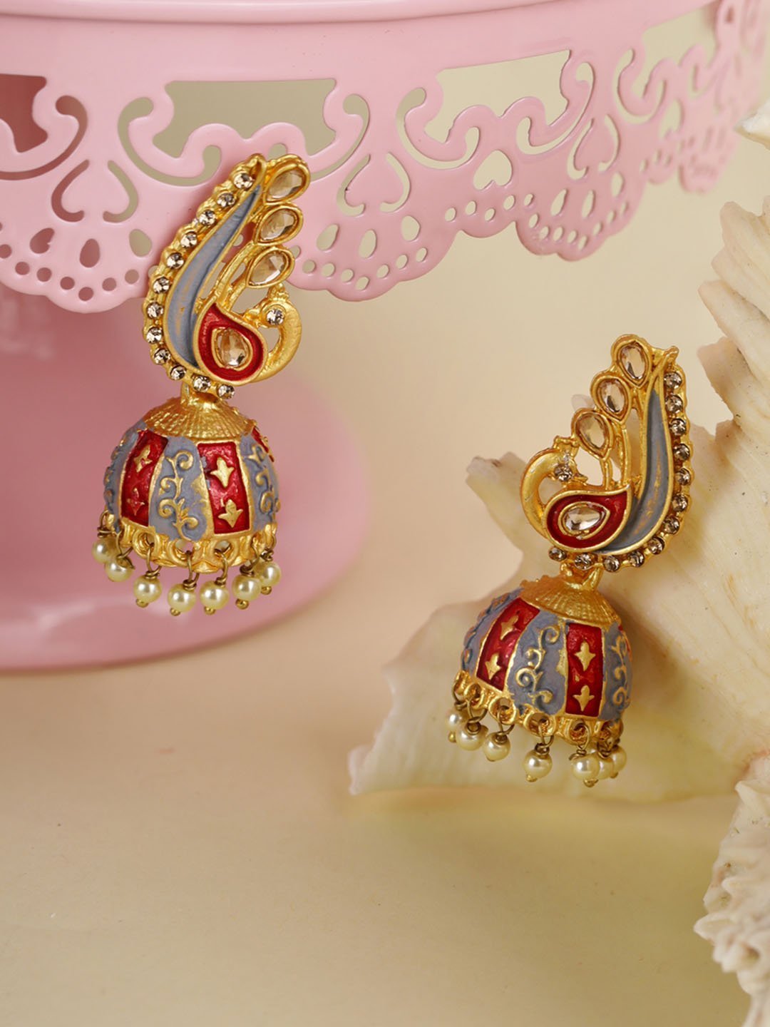 Women's Peacock Shaped Kundan Jhumka Earring