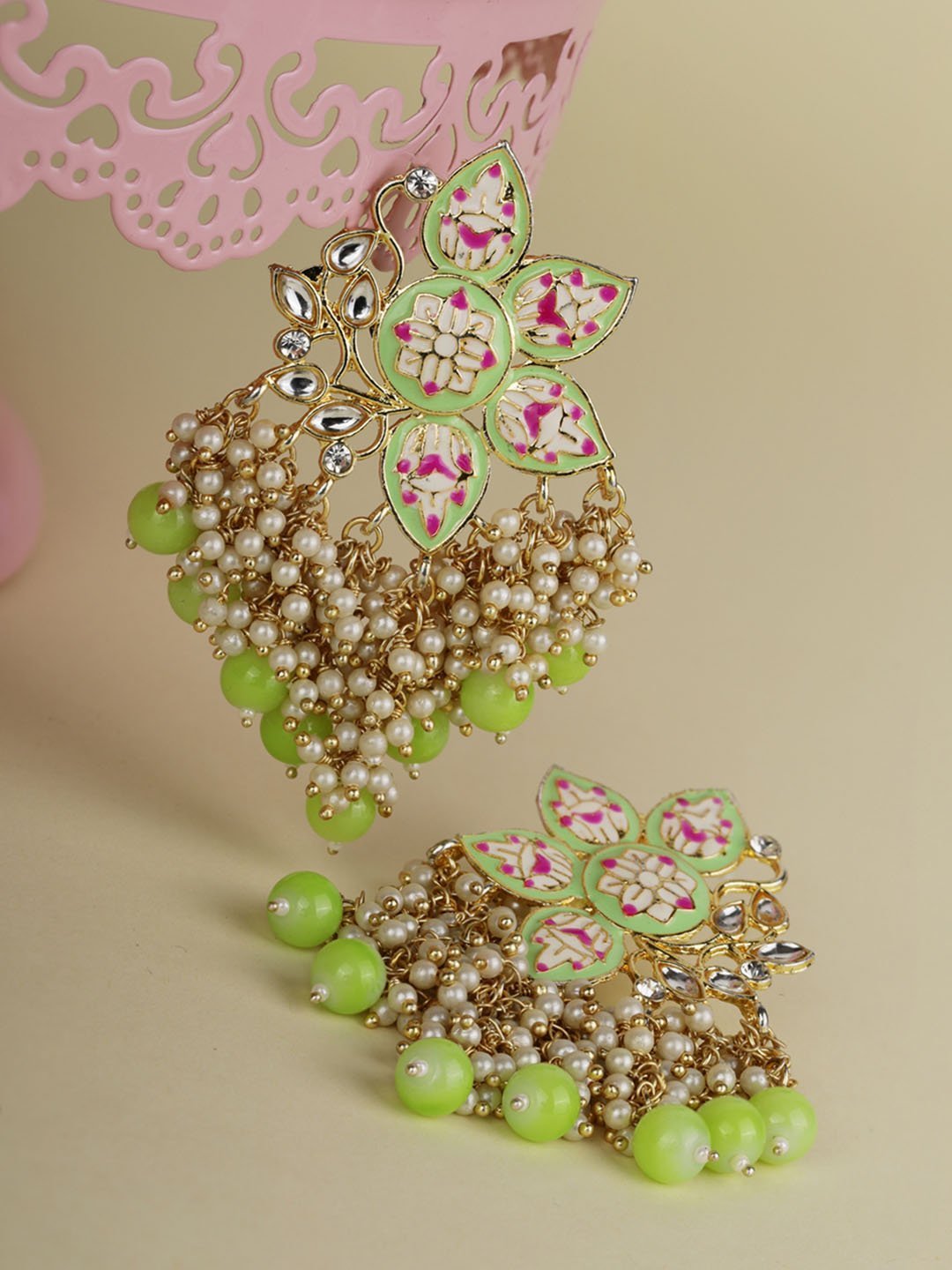 Women's Kundan Beaded Floral Shaped Earring