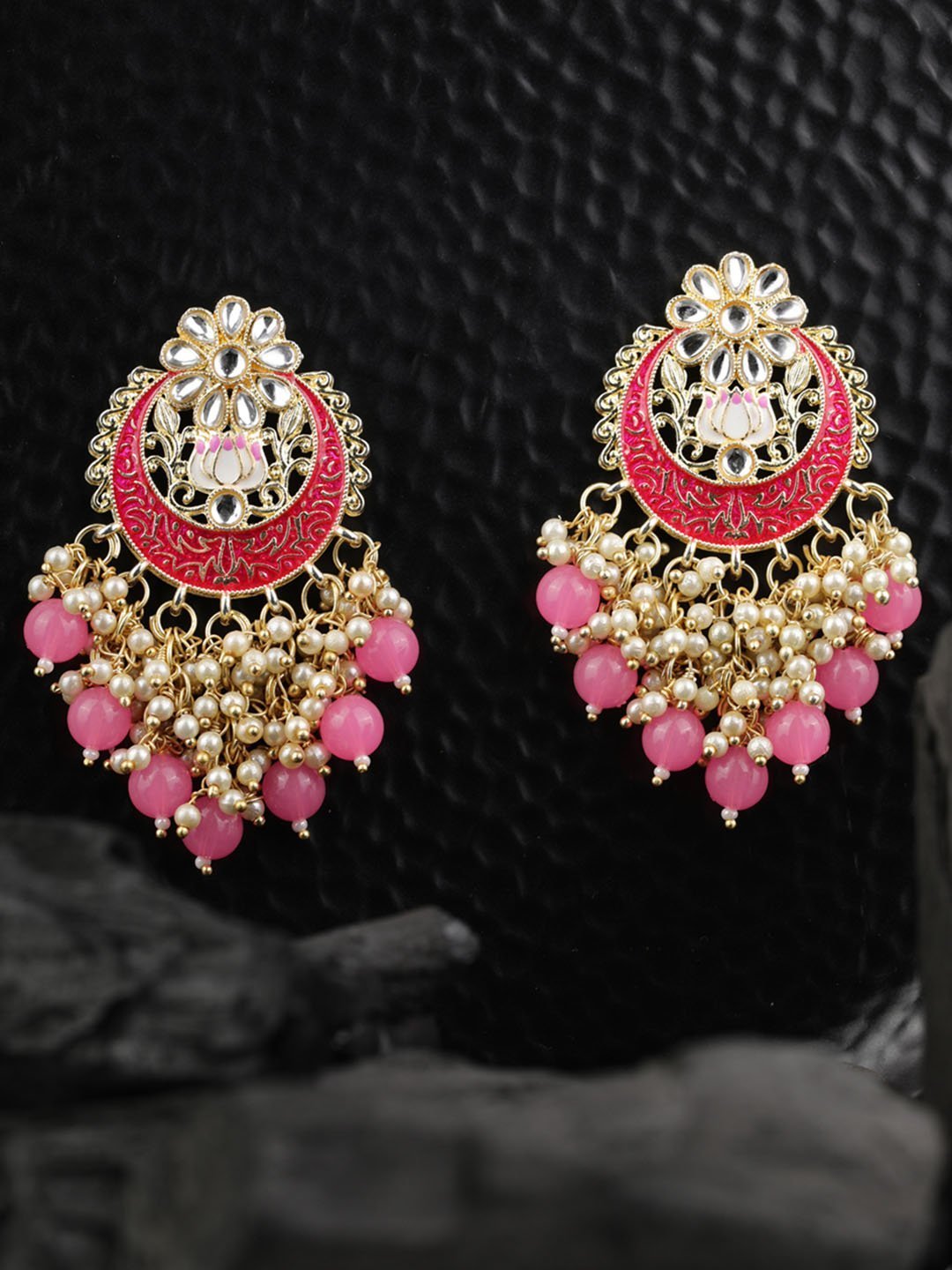 Women's Kundan Beaded Crescent Shaped Earring