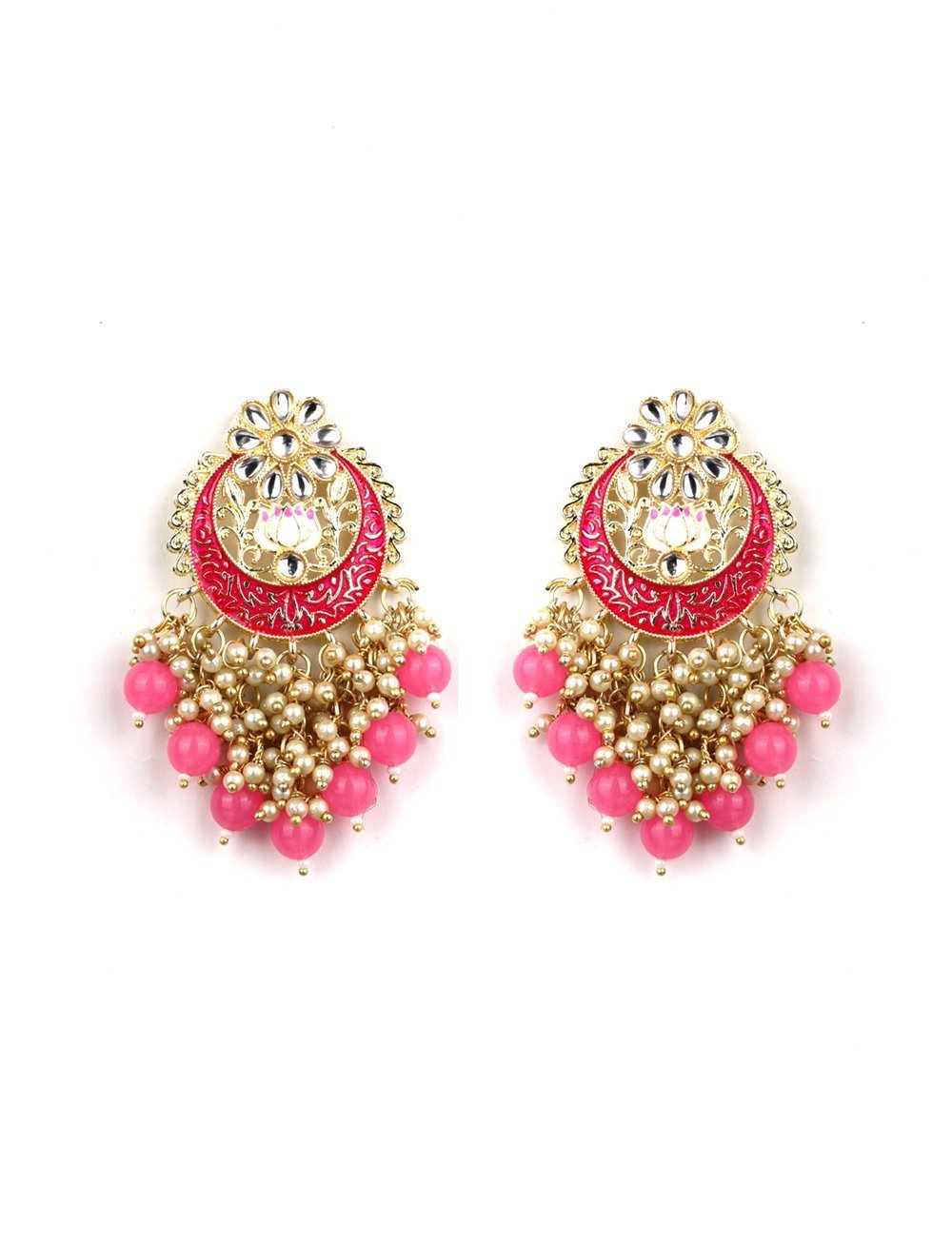 Women's Kundan Beaded Crescent Shaped Earring