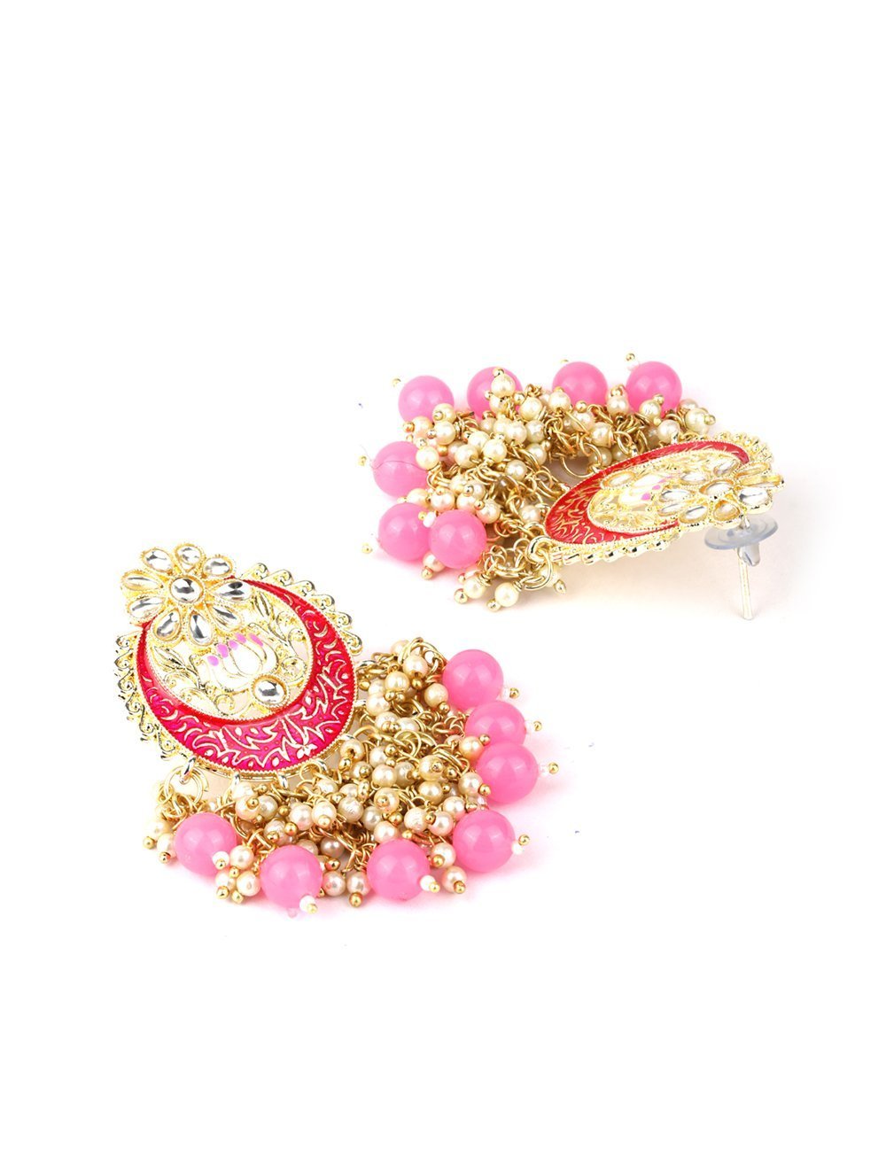 Women's Kundan Beaded Crescent Shaped Earring