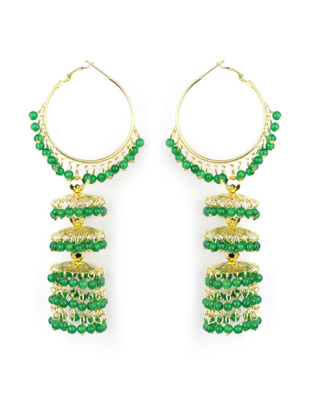 Women's Green Beads Gold Plated Hooped Traditional Jhumka Earring