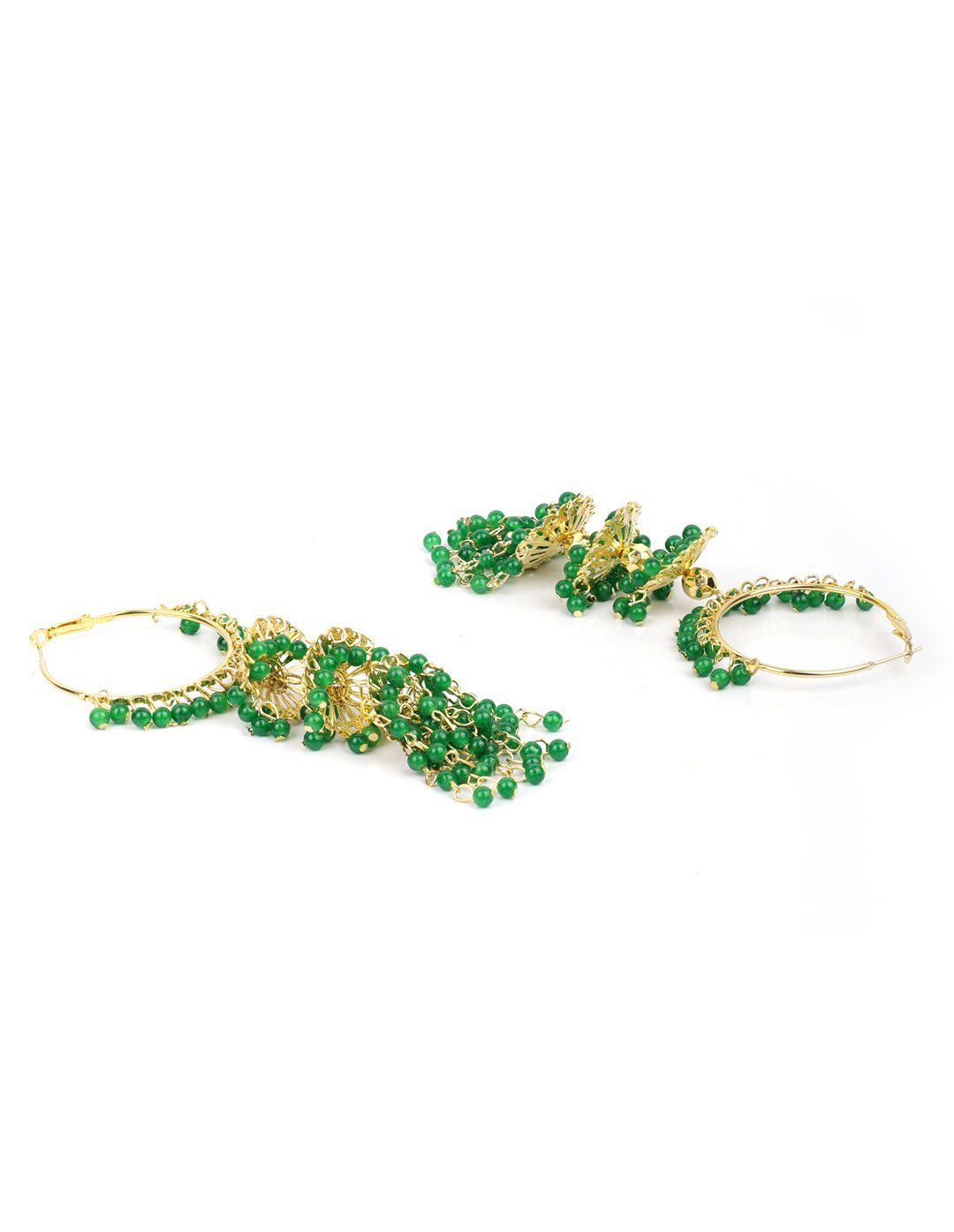 Women's Green Beads Gold Plated Hooped Traditional Jhumka Earring