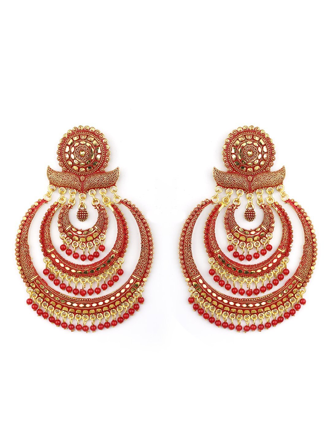 Women's Maroon Beads Gold Plated Traditional Drop Earring