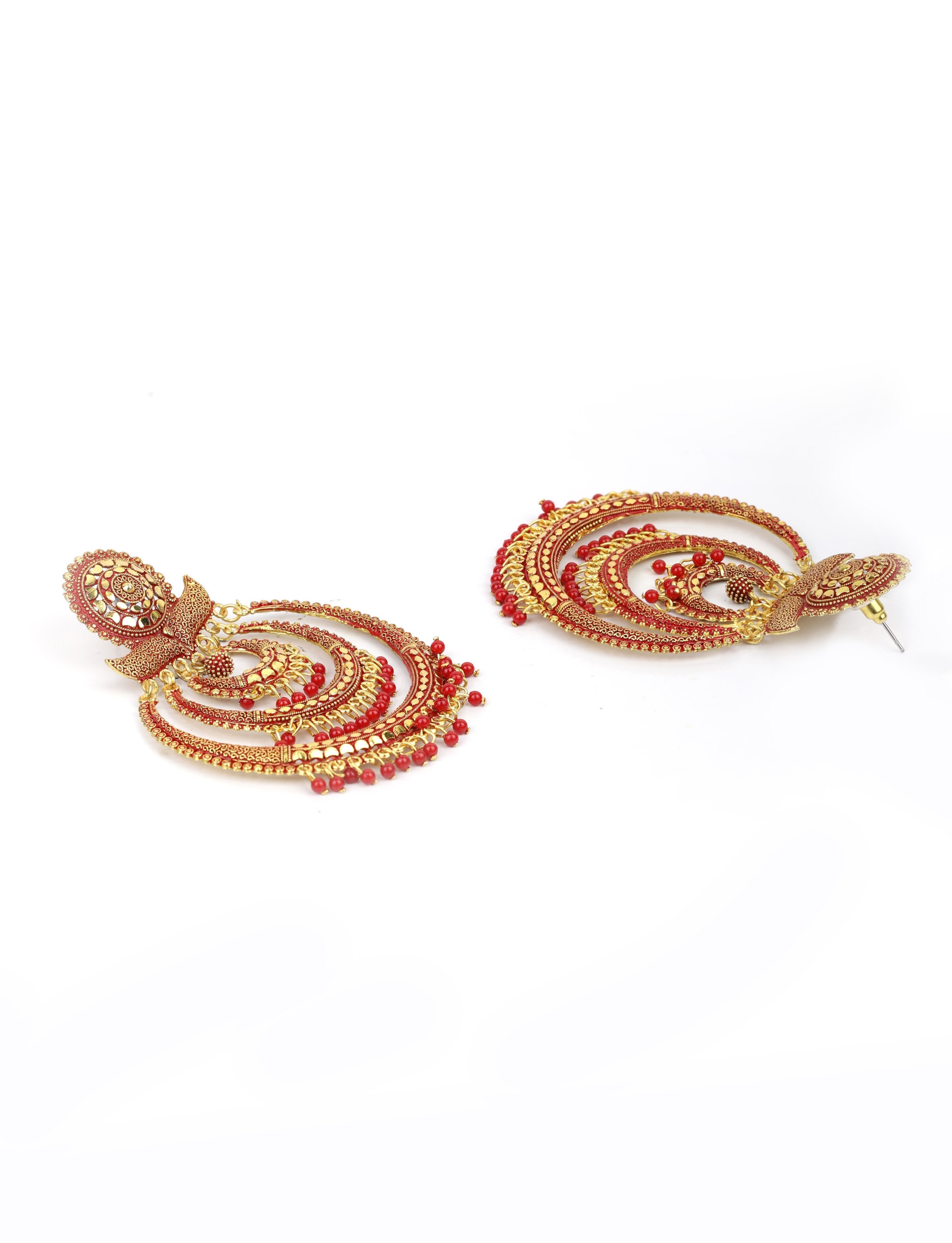 Women's Maroon Beads Gold Plated Traditional Drop Earring