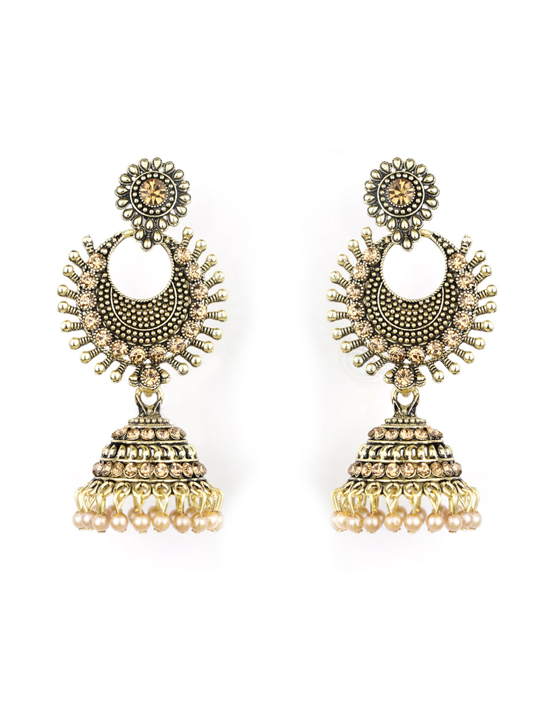 Women's  Combo Set of 2 Blue Beads Gold Plated Traditional Jhumka Earring