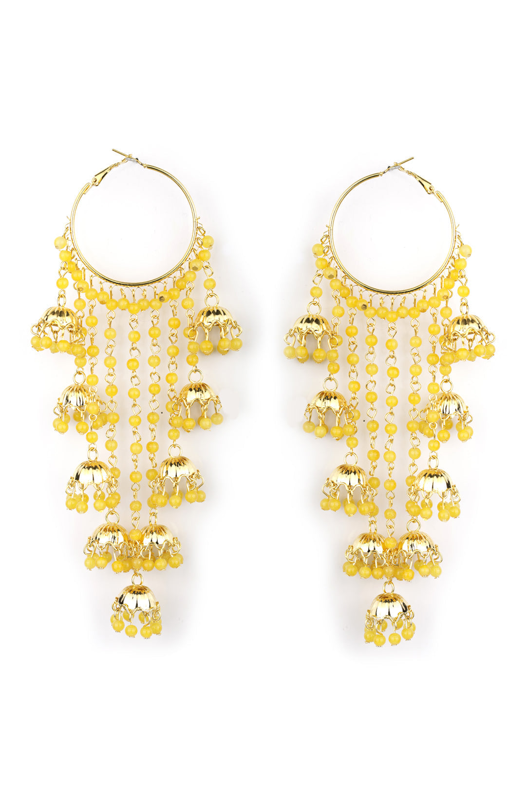 Women's  Yellow Beads Gold Plated Hooped Traditional Drop Earring