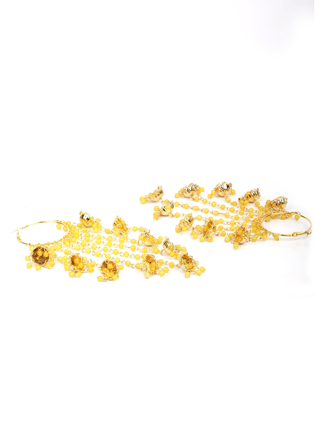 Women's  Yellow Beads Gold Plated Hooped Traditional Drop Earring