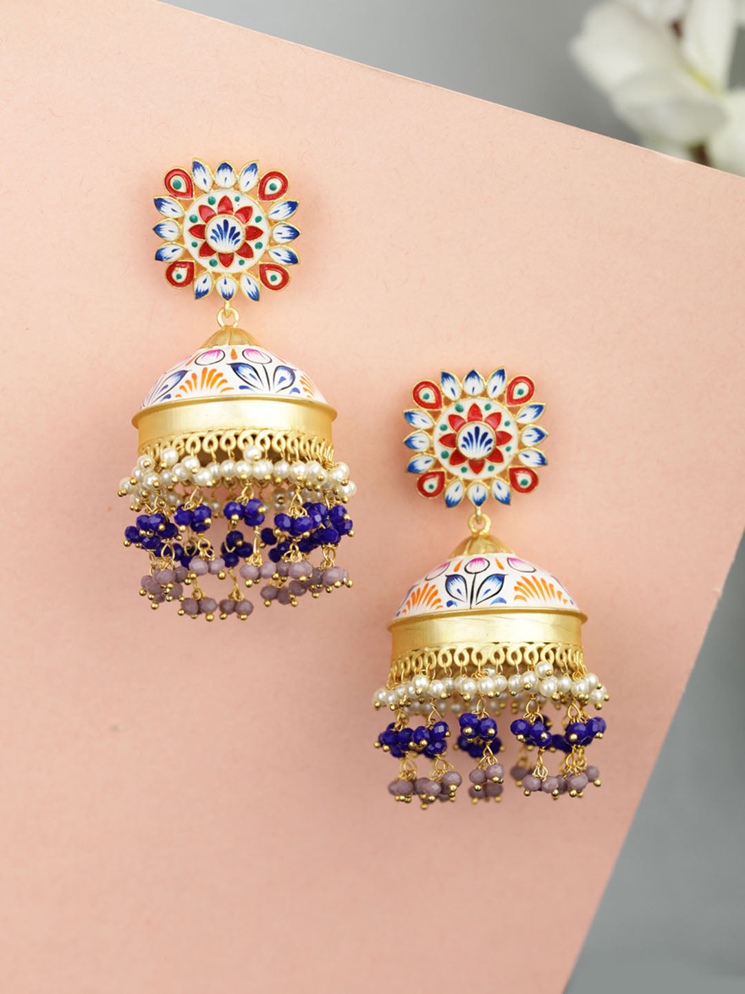 Women's  Multi-Color Beads Gold Plated Traditional Jhumka Earring
