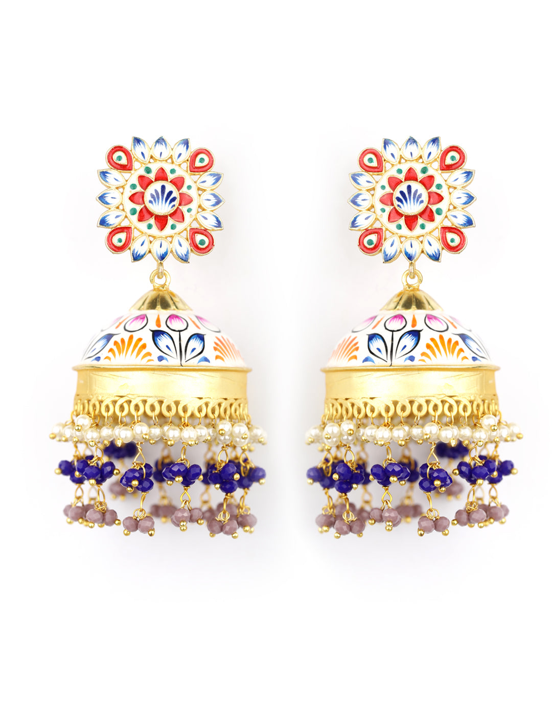 Women's  Multi-Color Beads Gold Plated Traditional Jhumka Earring