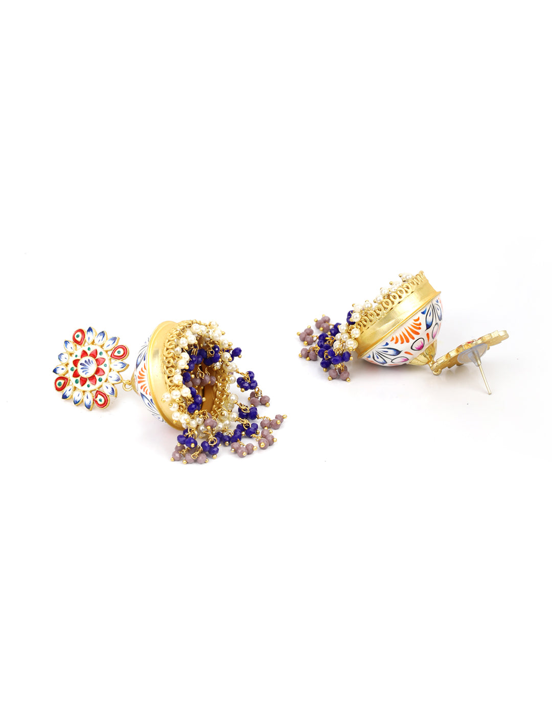 Women's  Multi-Color Beads Gold Plated Traditional Jhumka Earring
