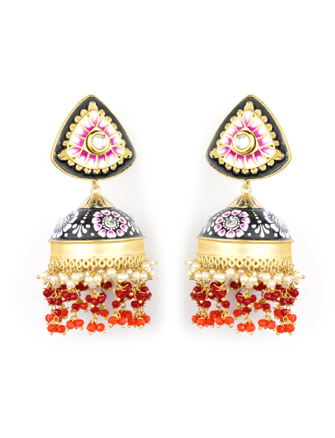 Women's  Multi-Color Stones Beads Gold Plated Traditional Jhumka Earring
