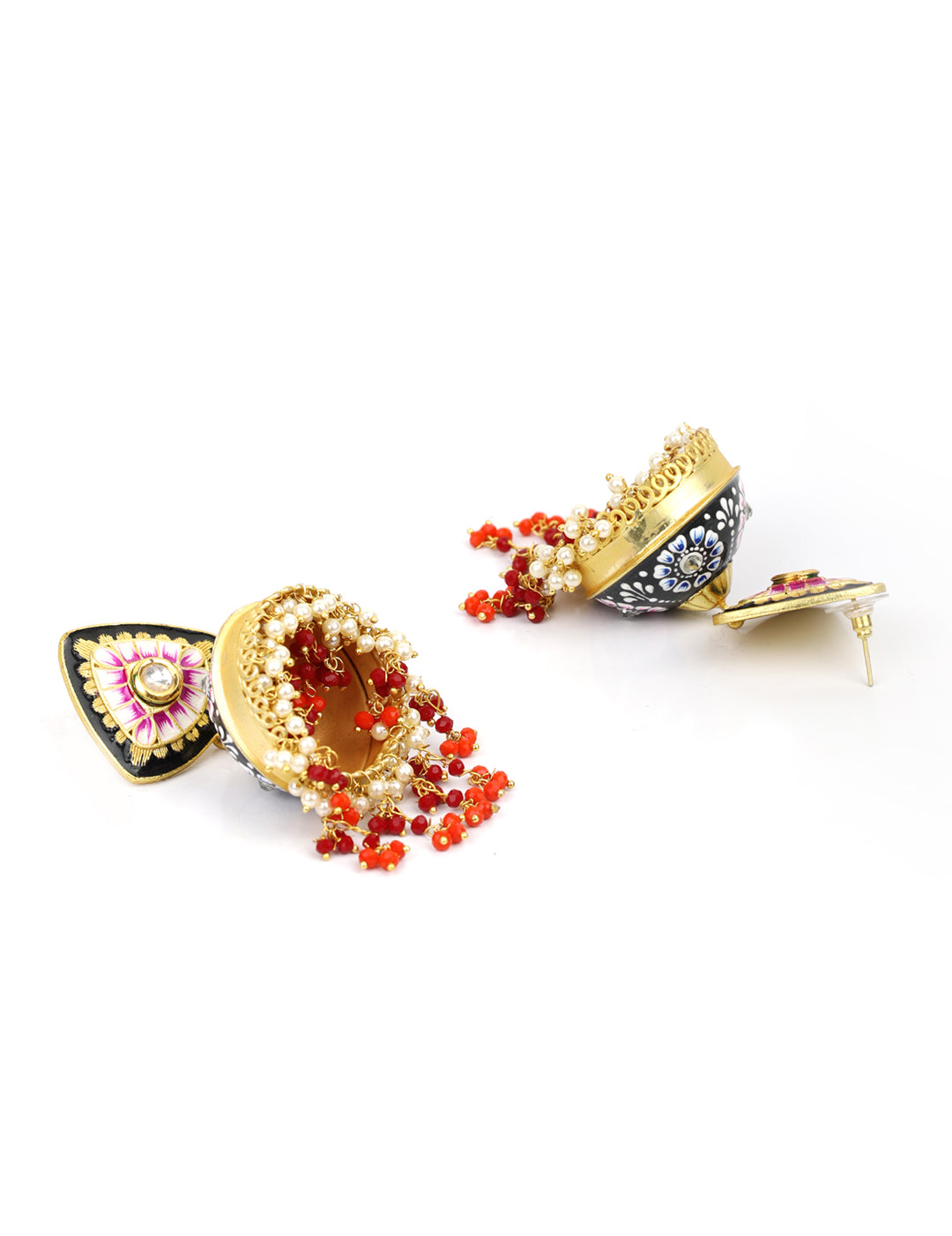 Women's  Multi-Color Stones Beads Gold Plated Traditional Jhumka Earring