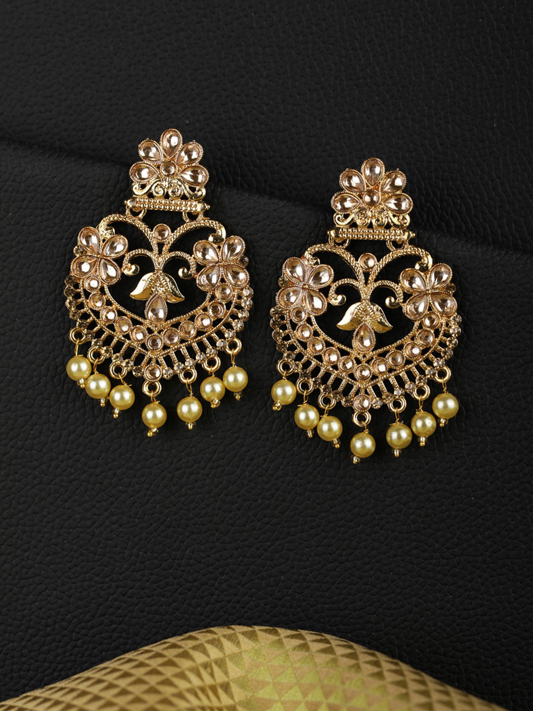 Women's  Kundan Pearls Gold Plated Traditional Drop Earring