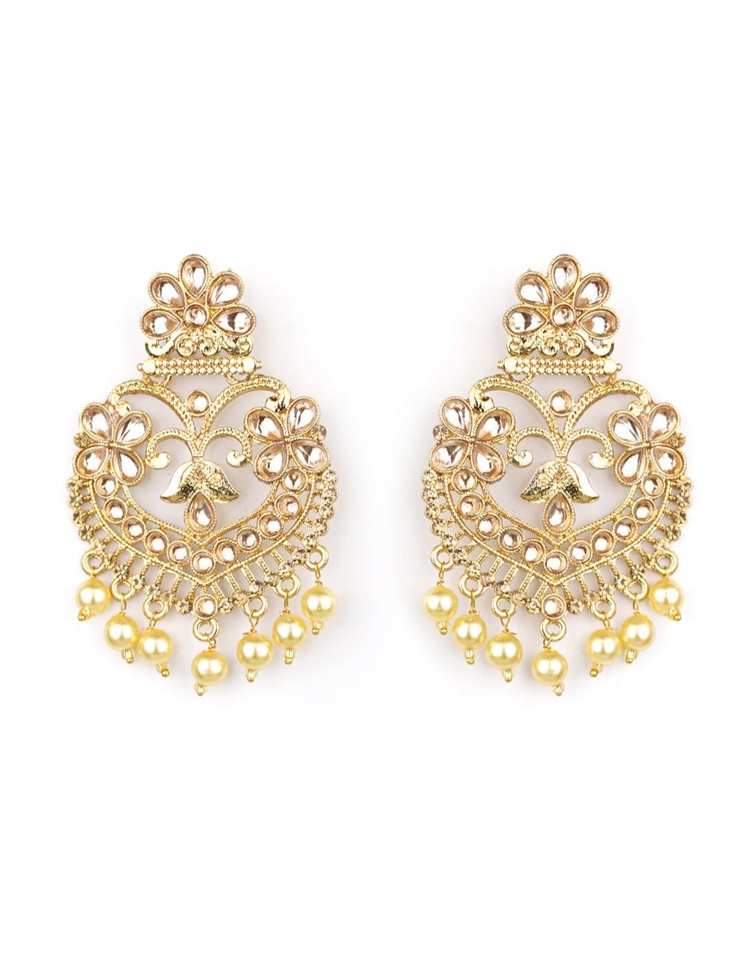 Women's  Kundan Pearls Gold Plated Traditional Drop Earring