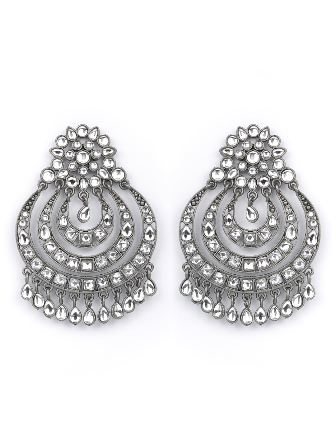 Women's  Black Kundan Gunmetal Plated Traditional Drop Earring