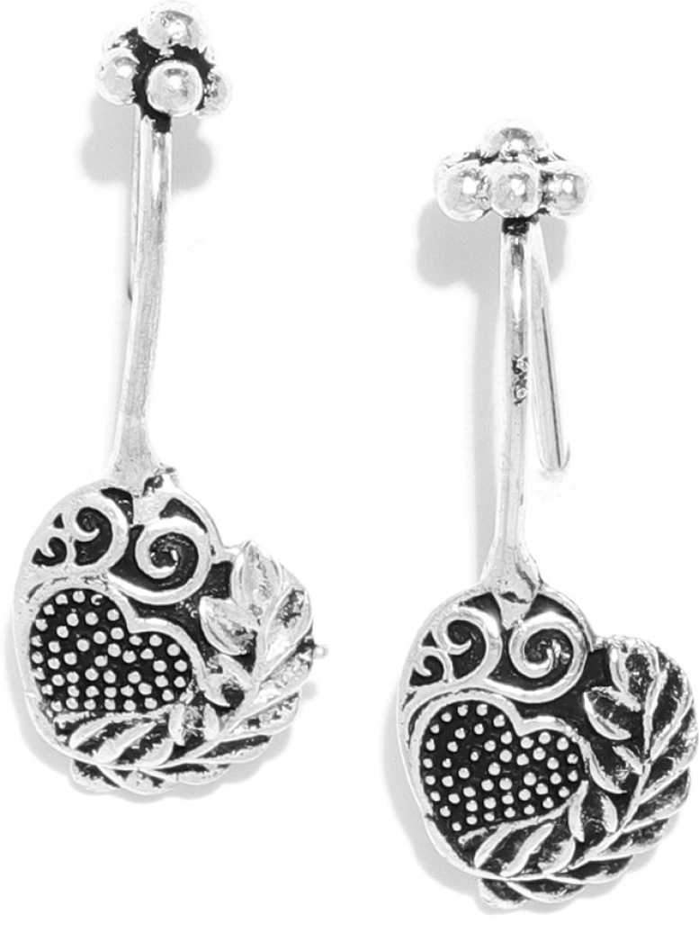 Women's  Antique Oxidised Silver-Toned Heart And Leaves Design Clip-On Ear Cuff