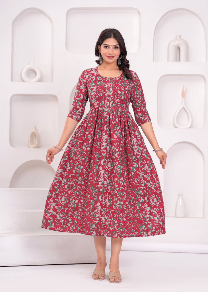 Women's Maroon Pure Rayon Printed Maternity Dress