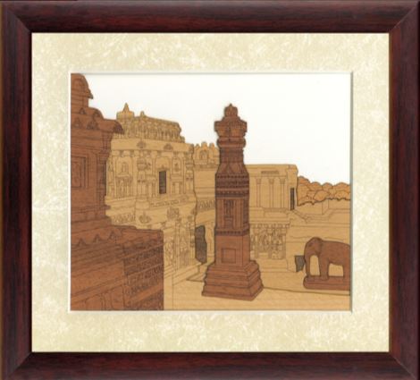 Ellora Caves Decorative Frame – Handcrafted Wooden Heritage Wall Art
