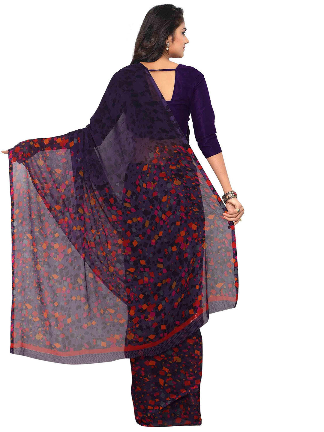 Women's Purple Chiffon Printed Saree - Ahika