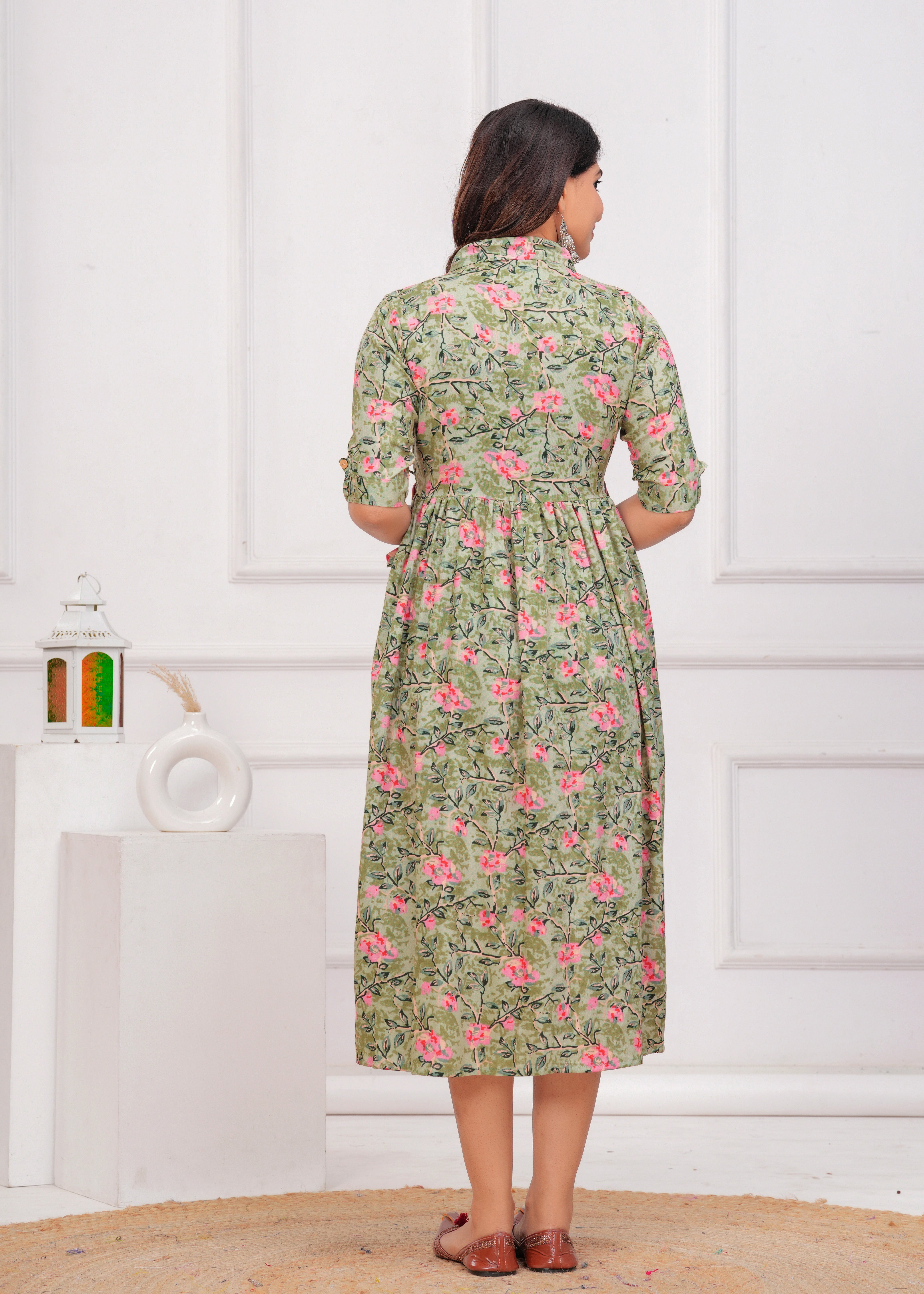 Women's Green Rayon Printed Collar Neck Maternity Dress Trendia Women's Green Rayon Printed Collar Neck Maternity Dress Trendia