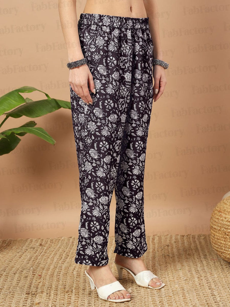 Women's Poly Rayon Printed Wine Redkurta Set/Suit